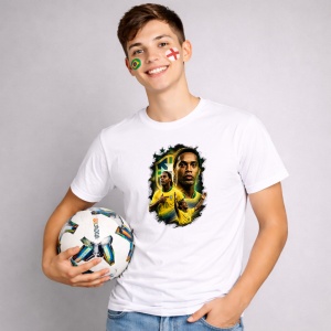 Tricou Ronaldinho Brazil World Cup Fifa 2026 V2, din bumbac 100%, tricou alb, Copii | Dama | Barbat - Img 2