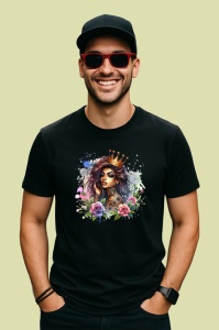 Tricou Royal crown girl roses tattoo art, fata cu coroana regala si tatuaj trandafiri, Copii | Dama | Barbat , tricou negru - Img 3