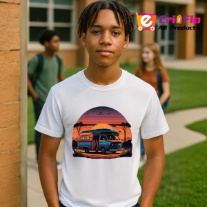 Tricou Rulota mov pe plaja apus stil desen artistic Copii | Dama | Barbat - Img 5