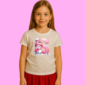 Tricou S Litera Craciun Roz Cu Om De Zapada Fulgi De Zapada, din bumbac 100% Copii | Dama | Barbat - Img 2
