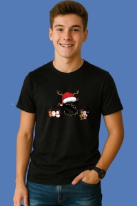 Tricou S Litera Cu Luminite Reni Si Mos Craciun, din bumbac 100% Copii | Dama | Barbat - Img 2