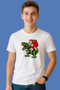 Tricou Santa Riding Dinosaur, din bumbac 100% Copii | Dama | Barbat