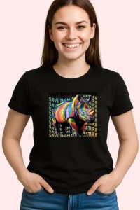 Tricou Save The Nature Rinocer Culori Abstracte, din bumbac 100%, tricou negru Copii | Dama | Barbat - Img 3