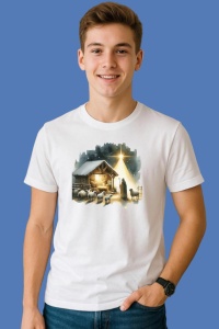 Tricou Scena Nasterii In Staul Cu Pastori Holy Night Stable Shepherds, din bumbac 100%, tricou alb, Copii | Dama | Barbat - Img 3