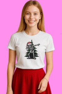 Tricou Schelet Cu Brad Impodobit Craciun, din bumbac 100%, tricou alb, Copii | Dama | Barbat - Img 3