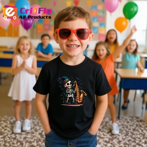 Tricou Schelet cu saxofon si costum elegant fundal alb Copii | Dama | Barbat, culoare negru - Img 11