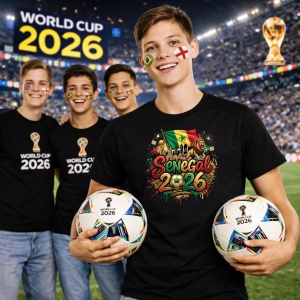 Tricou Senegal World Cup 2026 Fifa, din bumbac 100%, tricou negru, Copii | Dama | Barbat - Img 7
