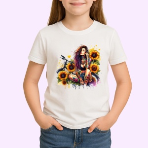 Tricou sitting bike sunflower tattooed woman, femeie tatuata asezata cu bicicleta si floarea soarelui, Copii | Dama | Barbat - Img 3