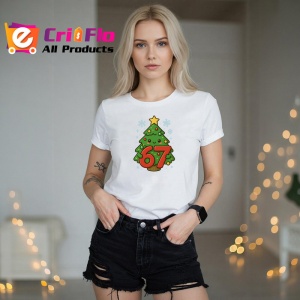 Tricou SIX SEVEN 67 Brad Craciun Decorat, din bumbac 100%, tricou alb, Copii | Dama | Barbat - Img 3
