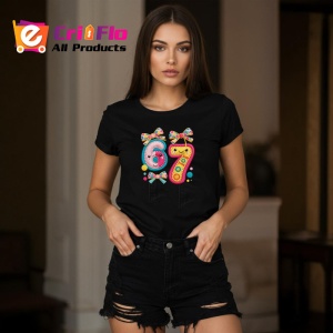 Tricou SIX SEVEN 67 Cifra Colorata, din bumbac 100%, tricou negru, Copii | Dama | Barbat