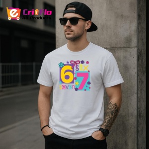 Tricou SIX SEVEN 67 Colorat Fundita, din bumbac 100%, tricou alb, Copii | Dama | Barbat - Img 3