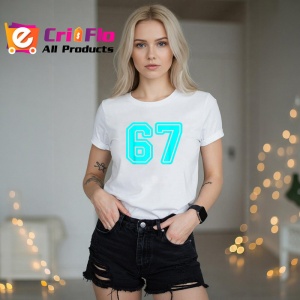 Tricou SIX SEVEN 67 Contur Neon Modern, din bumbac 100%, tricou alb, Copii | Dama | Barbat