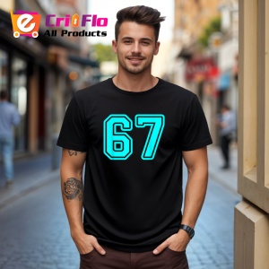 Tricou SIX SEVEN 67 Contur Neon Modern, din bumbac 100%, tricou negru, Copii | Dama | Barbat