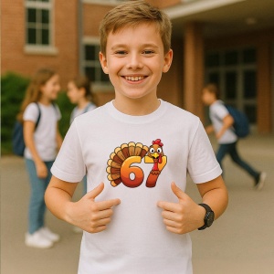 Tricou SIX SEVEN 67 Curcan Cifra, din bumbac 100%, tricou alb, Copii | Dama | Barbat - Img 2