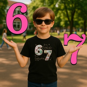 Tricou SIX SEVEN 67 Decor Elegant Scribble, din bumbac 100%, tricou negru, Copii | Dama | Barbat - Img 2
