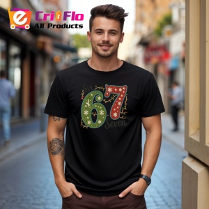 Tricou SIX SEVEN 67 Decor Verde Festiv, din bumbac 100%, tricou negru, Copii | Dama | Barbat - Img 2