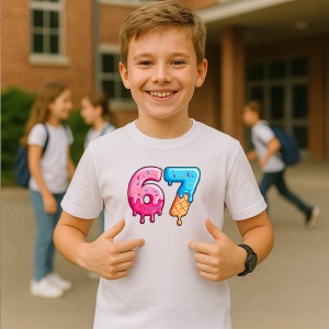 Tricou SIX SEVEN 67 Donut Roz Albastru, din bumbac 100%, tricou alb, Copii | Dama | Barbat - Img 2