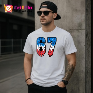 Tricou SIX SEVEN 67 Drip Tricolor, din bumbac 100%, tricou alb, Copii | Dama | Barbat
