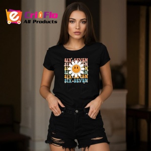 Tricou SIX SEVEN 67 Floare Vesela Retro, din bumbac 100%, tricou negru, Copii | Dama | Barbat