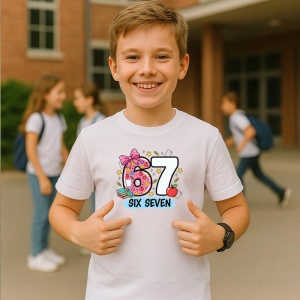 Tricou SIX SEVEN 67 Fundita Scoala Draguta, din bumbac 100%, tricou alb, Copii | Dama | Barbat - Img 2