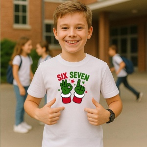 Tricou SIX SEVEN 67 Gest Verde Dubla Mana, din bumbac 100%, tricou alb, Copii | Dama | Barbat - Img 1