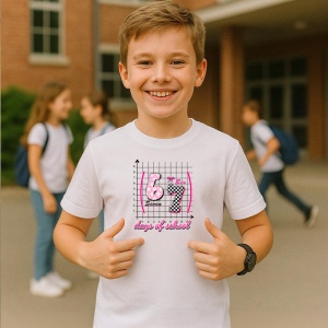 Tricou SIX SEVEN 67 Grafic Scolar Roz, din bumbac 100%, tricou alb, Copii | Dama | Barbat - Img 2