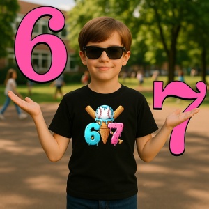 Tricou SIX SEVEN 67 Inghetata Baseball Colorata, din bumbac 100%, tricou negru, Copii | Dama | Barbat - Img 2
