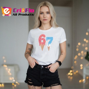 Tricou SIX SEVEN 67 Inghetata Dubla Color, din bumbac 100%, tricou alb, Copii | Dama | Barbat