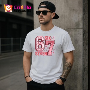 Tricou SIX SEVEN 67 Inimi Clasice Rosii, din bumbac 100%, tricou alb, Copii | Dama | Barbat
