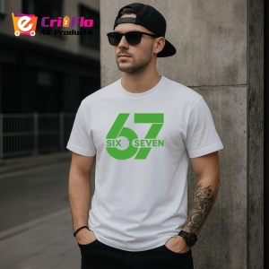 Tricou SIX SEVEN 67 Logo Verde Minimal, din bumbac 100%, tricou alb, Copii | Dama | Barbat