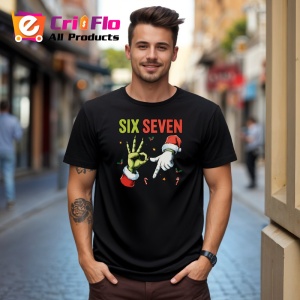 Tricou SIX SEVEN 67 Maini Craciun 2, din bumbac 100%, tricou negru, Copii | Dama | Barbat - Img 1