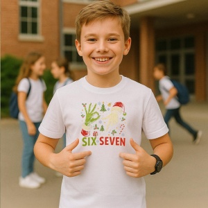 Tricou SIX SEVEN 67 Maini Craciun Artistic, din bumbac 100%, tricou alb, Copii | Dama | Barbat - Img 2