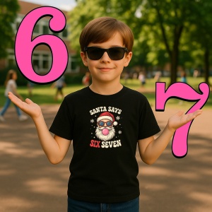 Tricou SIX SEVEN 67 Mos Craciun Cool 4, din bumbac 100%, tricou negru, Copii | Dama | Barbat - Img 2