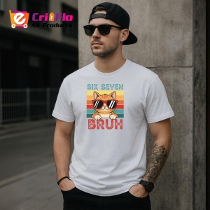 Tricou SIX SEVEN 67 Pisica Bruh Cool, din bumbac 100%, tricou alb, Copii | Dama | Barbat - Img 3