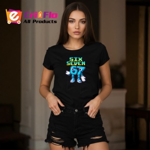 Tricou SIX SEVEN 67 Robot Cartoon Albastru Classic, din bumbac 100%, tricou negru, Copii | Dama | Barbat - Img 3