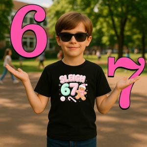 Tricou SIX SEVEN 67 Sanie Craciun Vesela, din bumbac 100%, tricou negru, Copii | Dama | Barbat