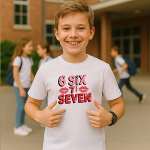 Tricou SIX SEVEN 67 Sarut Rosu Fun, din bumbac 100%, tricou alb, Copii | Dama | Barbat - Img 2