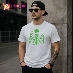 Tricou SIX SEVEN 67 Schelet Cool Verde, din bumbac 100%, tricou alb, Copii | Dama | Barbat - Img 3