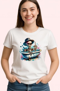 Tricou skeleton in bath flipping off, schelet in cada facand semn obscen, Copii | Dama | Barbat - Img 4