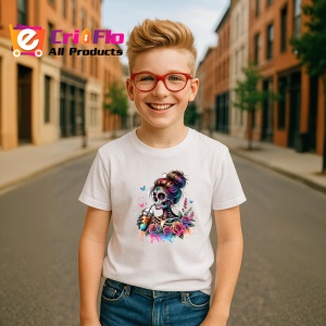 Tricou skeleton makeup flowers tattoos, fata cu machiaj schelet si flori tatuate, Copii | Dama | Barbat - Img 8