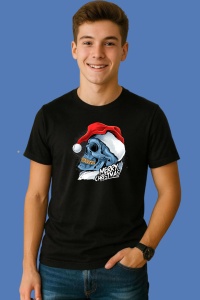 Tricou Skull Christmas Hat, din bumbac 100% Copii | Dama | Barbat - Img 2