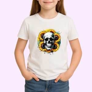 Tricou skull with sunflowers, craniu cu floarea soarelui, Copii | Dama | Barbat - Img 3