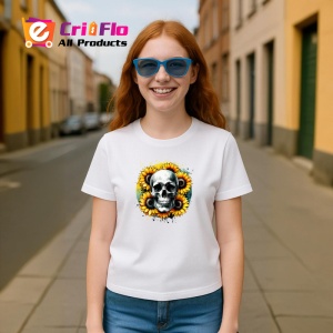 Tricou skull with sunflowers, craniu cu floarea soarelui, Copii | Dama | Barbat - Img 8