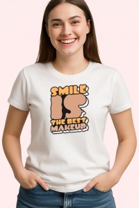 Tricou Smile Is The Best Makeup Font Retro Maro, din bumbac 100% , tricou alb pentru Copii | Dama | Barbat - Img 2