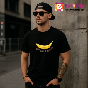 Tricou Smile Like A Banana, din bumbac 100%, tricou negru, Dama | Barbat - Img 4