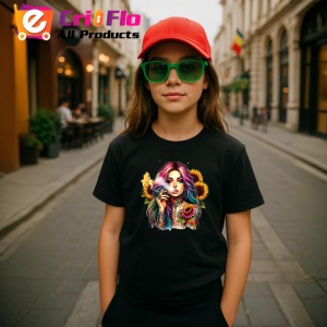 Tricou Smoking girl floral tattoo, fata care fumeaza cu tatuaj floral, Copii | Dama | Barbat , tricou negru - Img 4