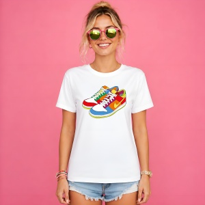 Tricou Sneakers Color Block Retro Vibe Urban Street Culture Design, din bumbac 100% Copii | Dama | Barbat - Img 3