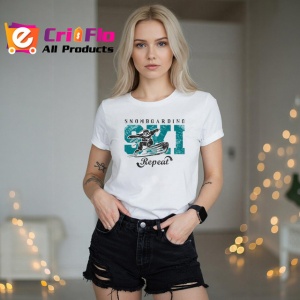 Tricou Snowboarding Ski Repeat Design Iarna V1, din bumbac 100% , tricou alb pentru Copii | Dama | Barbat - Img 7