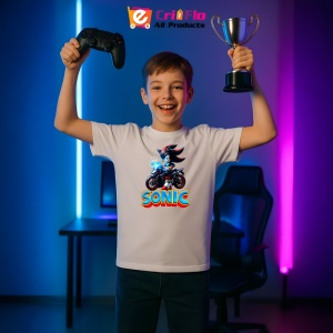 Tricou Sonic Shadow pe motocicleta - Viteza Intunecata Copii | Dama | Barbat - Img 1