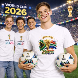 Tricou South Africa World Cup 2026 Fifa V2, din bumbac 100%, tricou alb, Copii | Dama | Barbat - Img 7